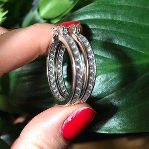 1.5 inch CZ sterling over rhodium hoops